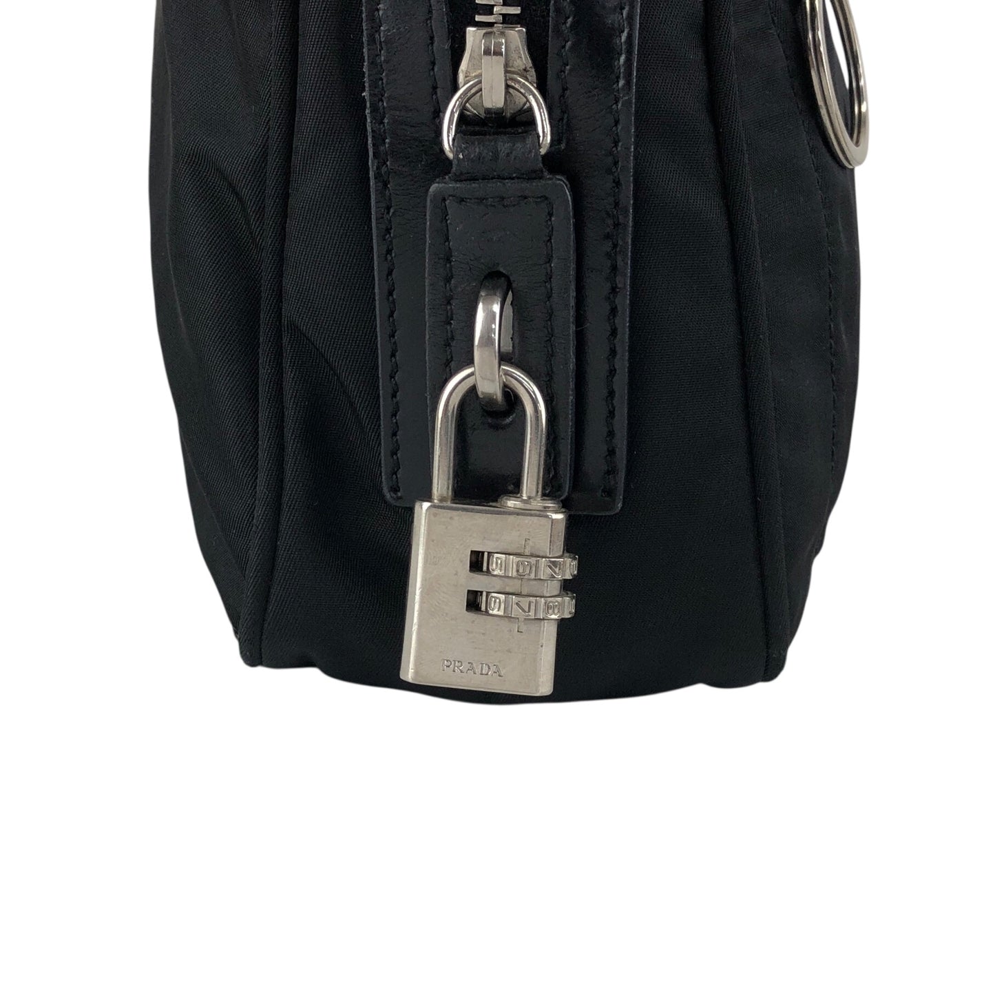 PRADA Tessuto Triangle Logo Front Pocket Small Boston bag Handbag Black Vintage gips8j