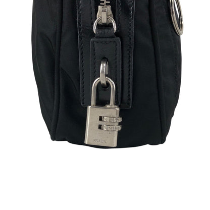 PRADA Tessuto Triangle Logo Front Pocket Small Boston bag Handbag Black Vintage gips8j