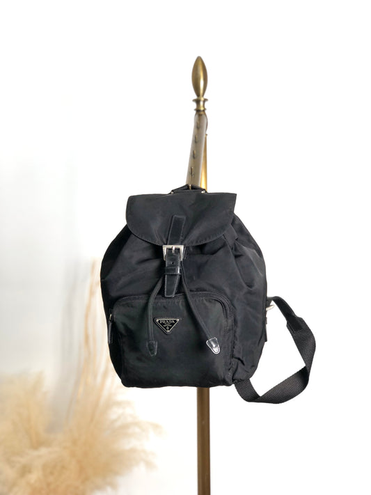 PRADA Tessuto Triangle Logo Front Pocket  Backpack Black Vintage nnyiv2