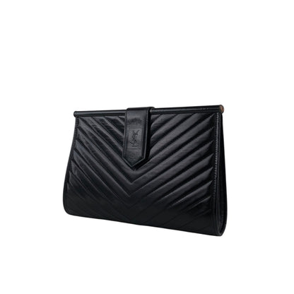 Yves Saint Laurent YSL Logo Bias Stitch Clutch bag Black Vintage b3p3mj