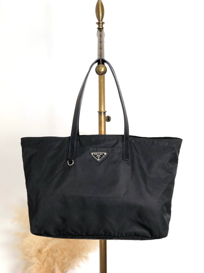 PRADA Tessuto Triangle Logo Totebag Black Vintage naaxd3