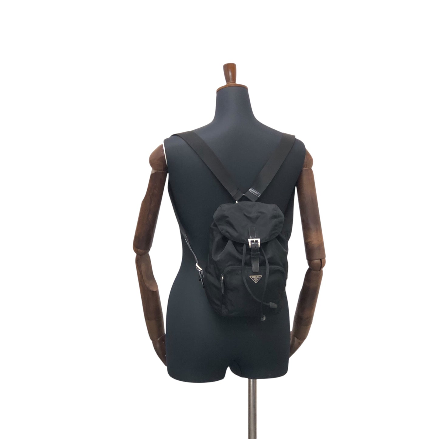 PRADA Triangle Logo Front Pocket Backpack Black Vintage wwwtfy