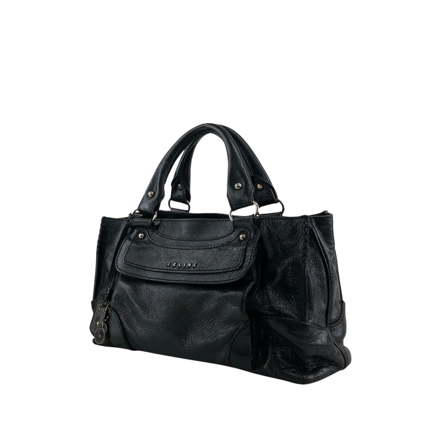 CELINE Horse Carriage Handbag Black Vintage 4s4jvv