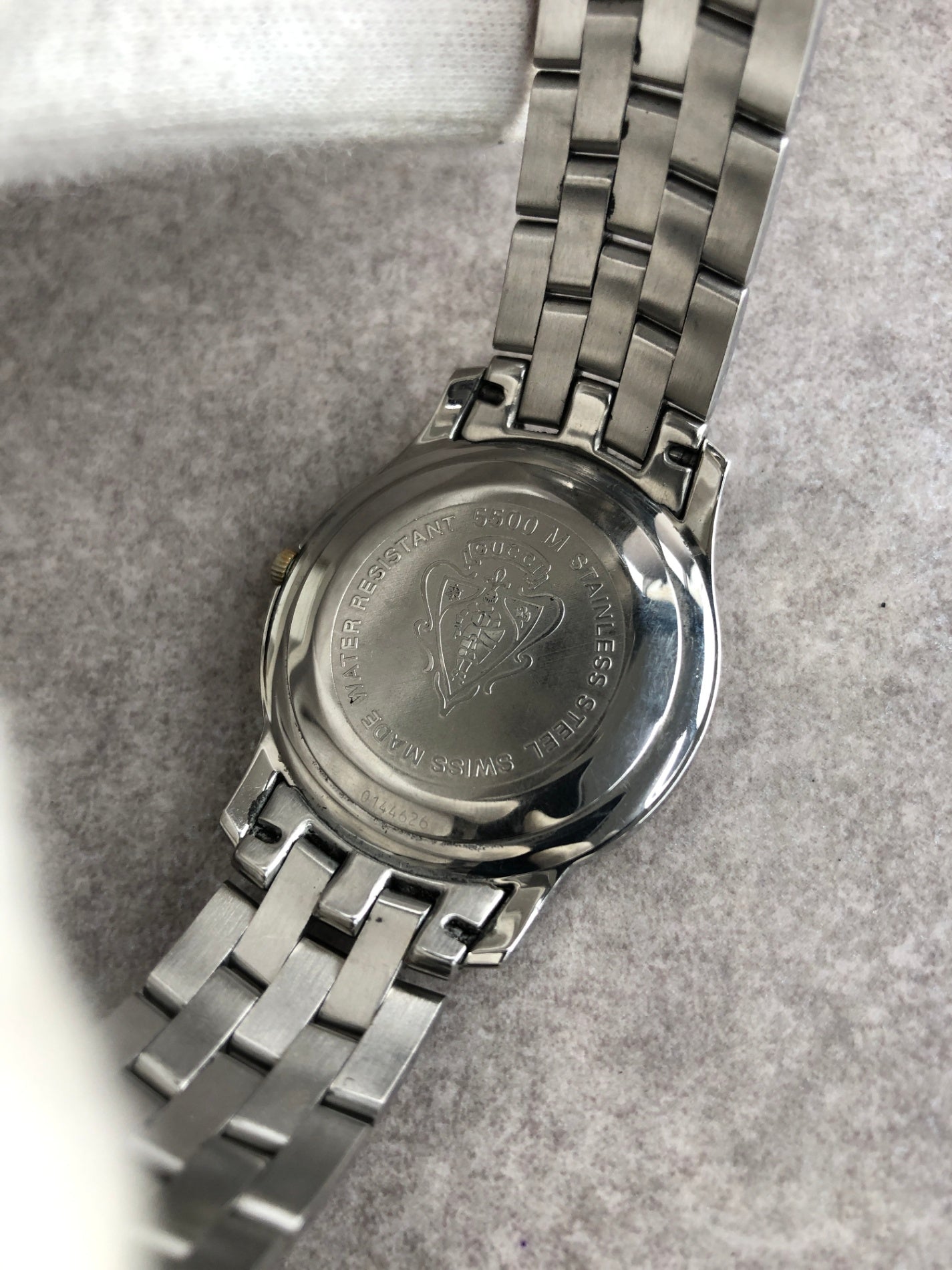 GUCCI Logo Quartz Watch Silver×Black 5500M Vintage cuwdx2