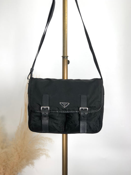 PRADA Triangle Logo Shoulder bag Black Vintage s5jtyw