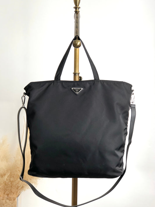 PRADA Tessuto Triangle Logo Two-way Handbag Shoulder bag Black Vintage 3syb38
