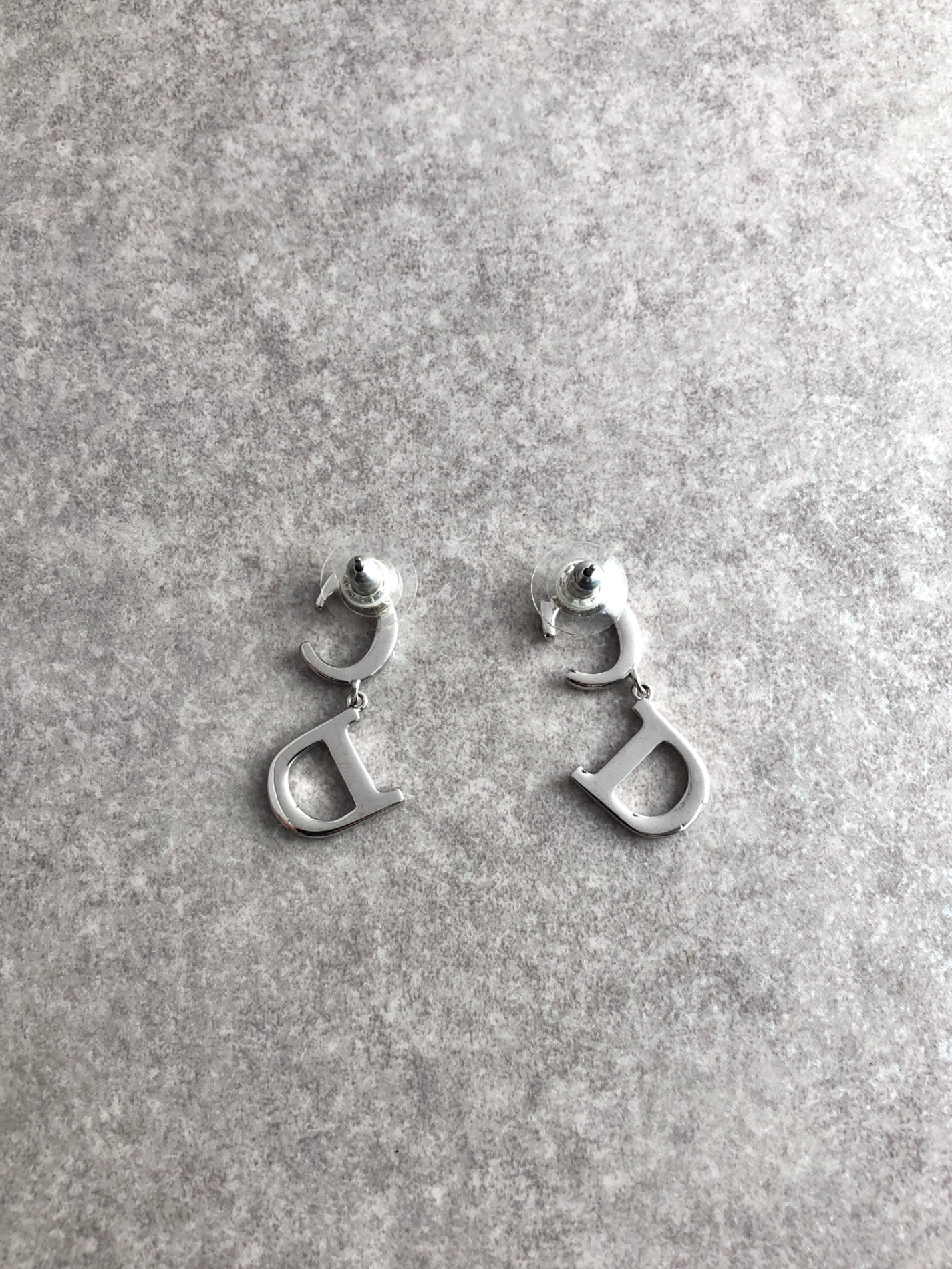 Christian Dior CD Logo Rhinestone Pierced Silver Vintage tm6szb