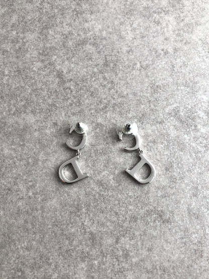 Christian Dior CD Logo Rhinestone Pierced Silver Vintage tm6szb