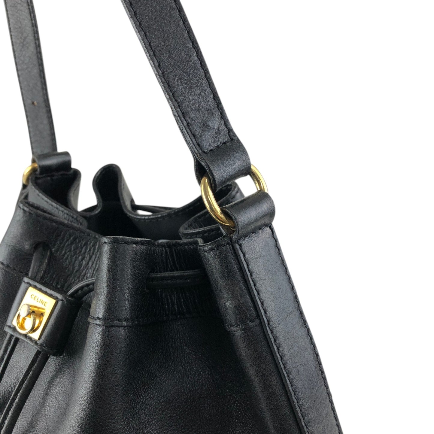 CELINE Blason Drawstring Shoulder bag Black Vintage 2vim3n