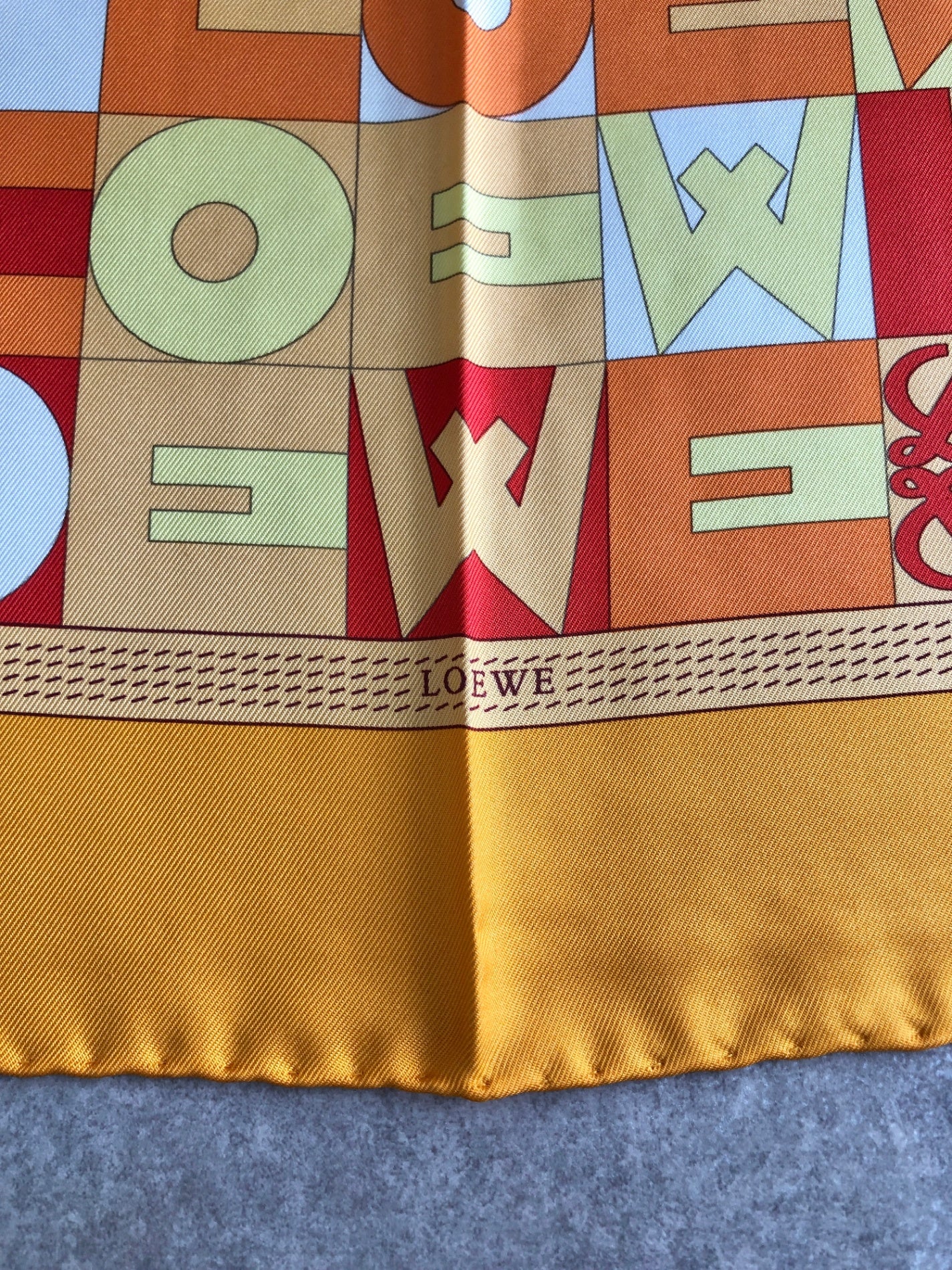 LOEWE Anagram Logo SILK Scarf Orange Vintage hubgz2