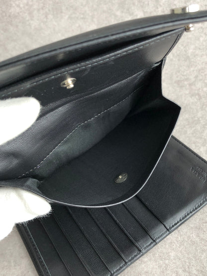 PRADA Logo Button Folded Wallet Black Vintage wsjiiz