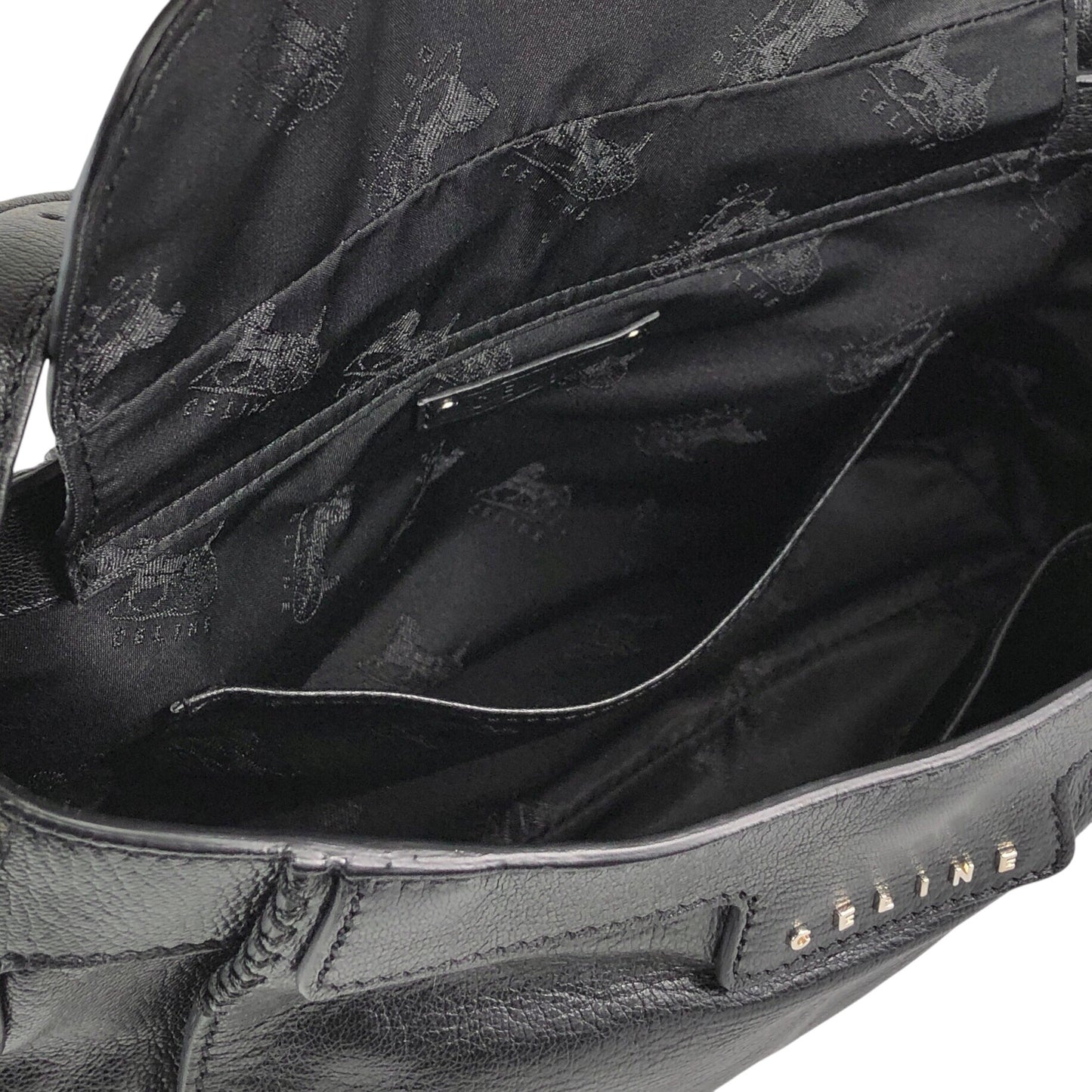CELINE Horse Carriage Shoulder bag Black Vintage 6inwsp