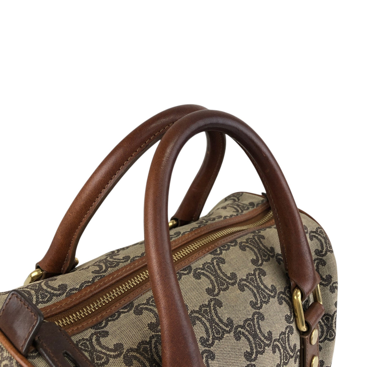 CELINE Triomphe Small Boston bag Handbag Brown Vintage 2j8imx