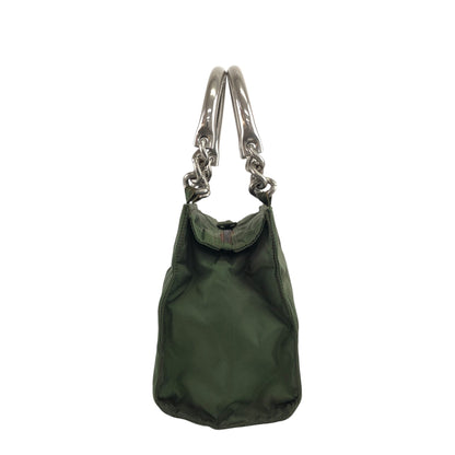 PRADA Triangle Logo Metal Handle Handbag Green Vintage xdsyty