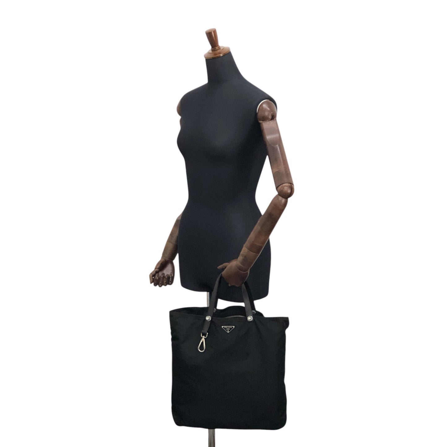 PRADA Tessuto Triangle Logo Handbag Totebag Black Vintage 7gtv72