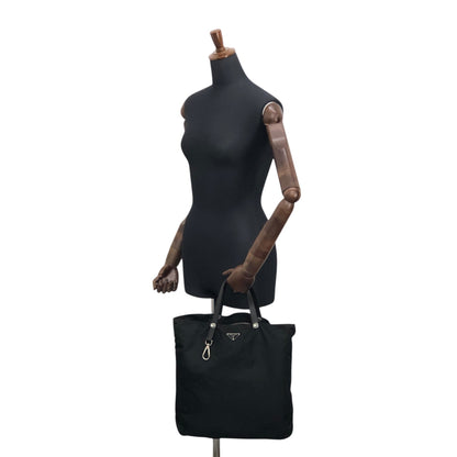 PRADA Tessuto Triangle Logo Handbag Totebag Black Vintage 7gtv72