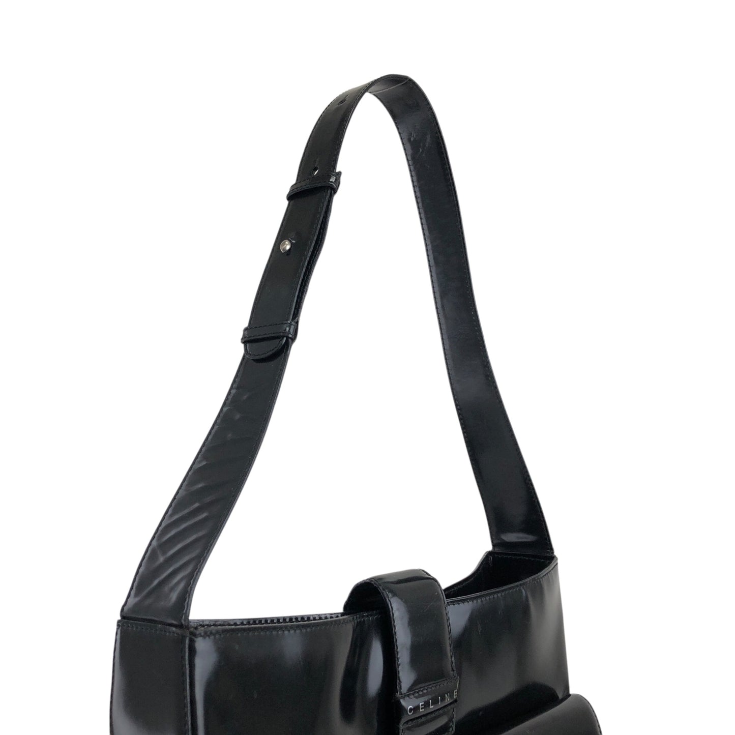 CELINE Logo Shoulder bag Black Vintage tabt7f