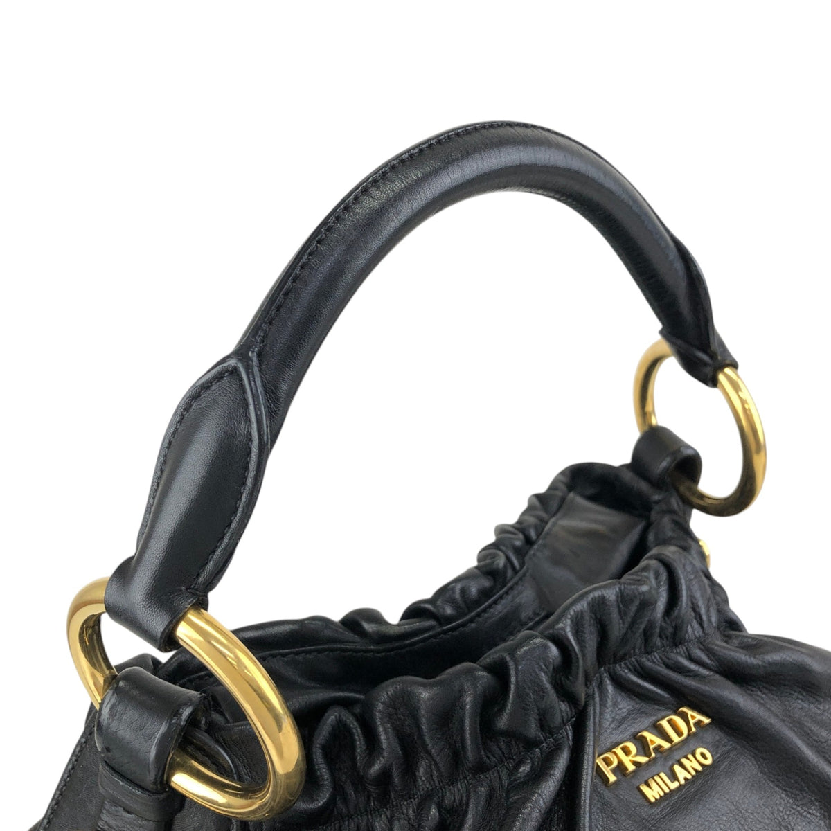 PRADA Logo Shoulder bag Hobobag Black Vintage ay6whk