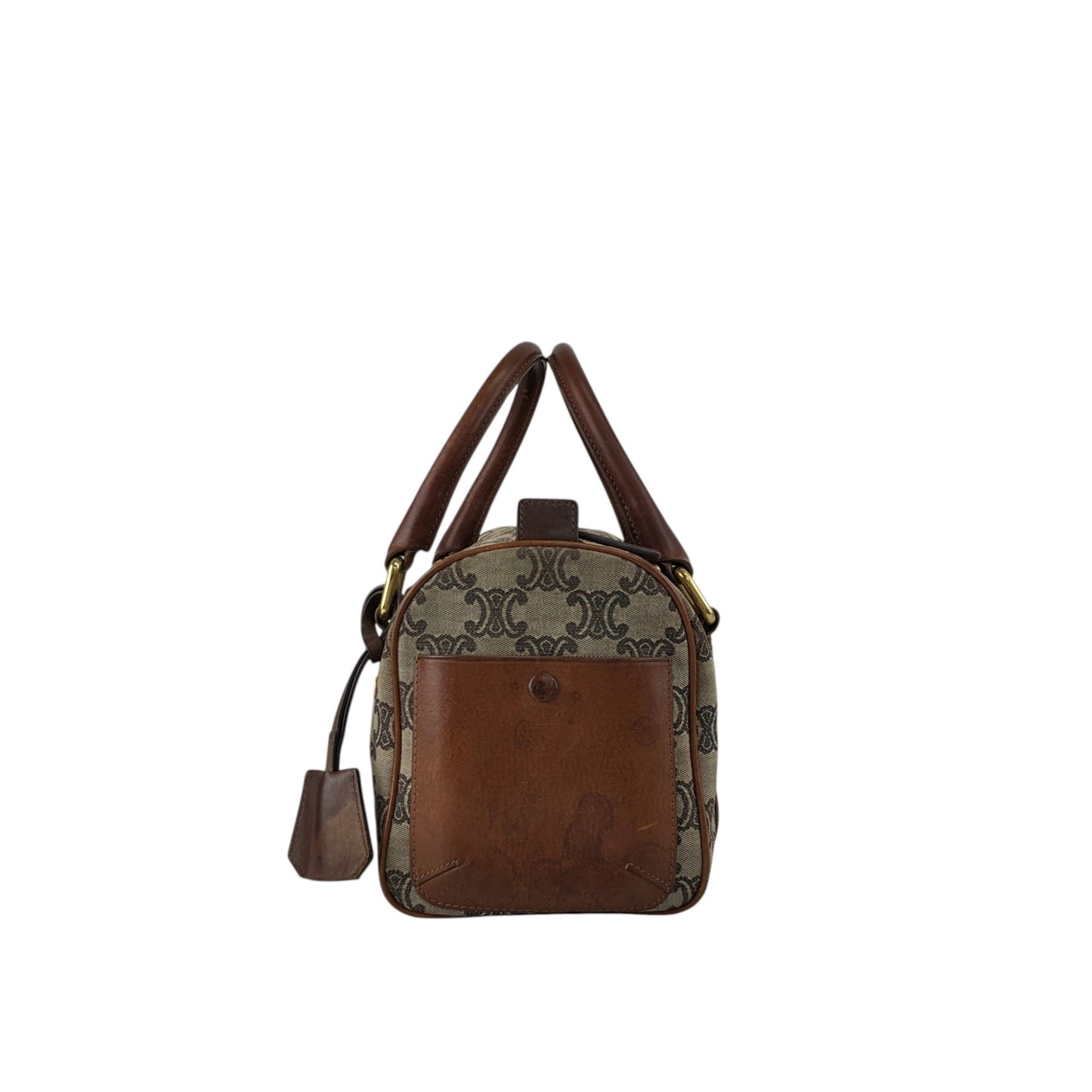CELINE Triomphe Small Boston bag Handbag Beige Vintage btsixw