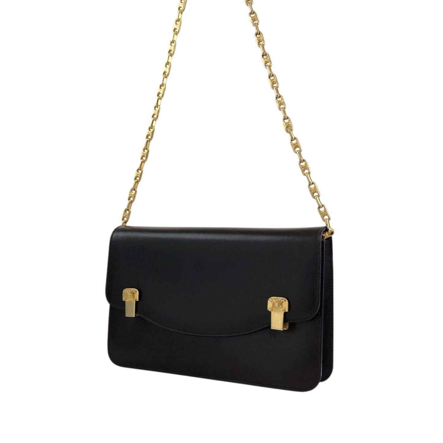 CELINE Blason Chain Shoulder bag Brown Vintage 5dcbrt