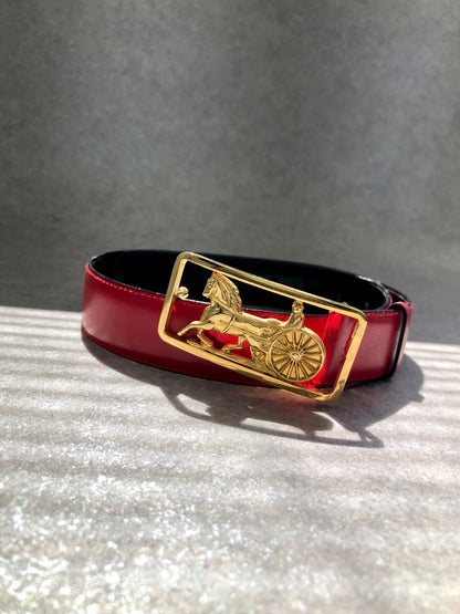 CELINE Carriage Belt Red Vintage 666k25