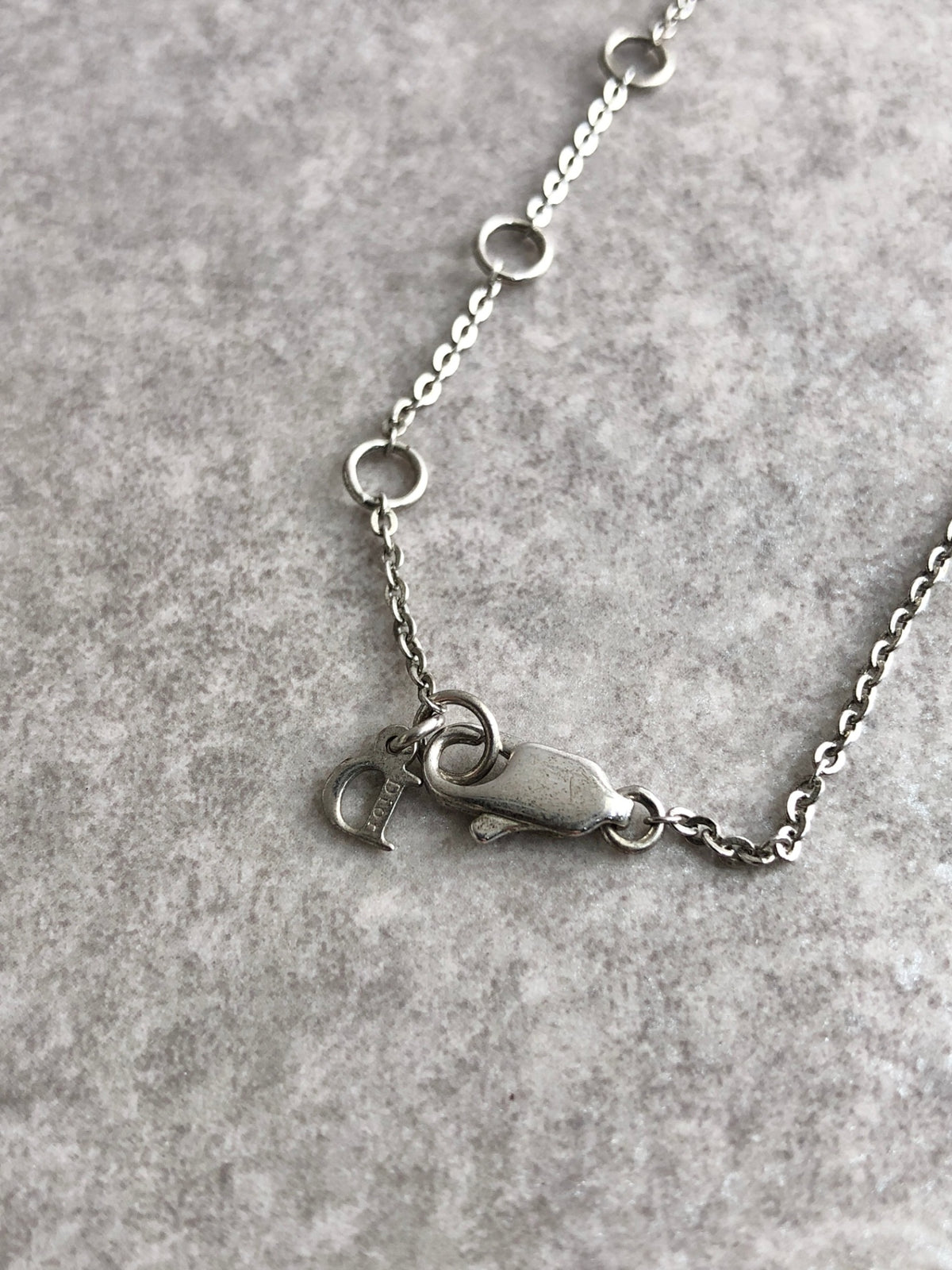 Christian Dior Logo Motif Necklace Silver Vintage 4pcr23