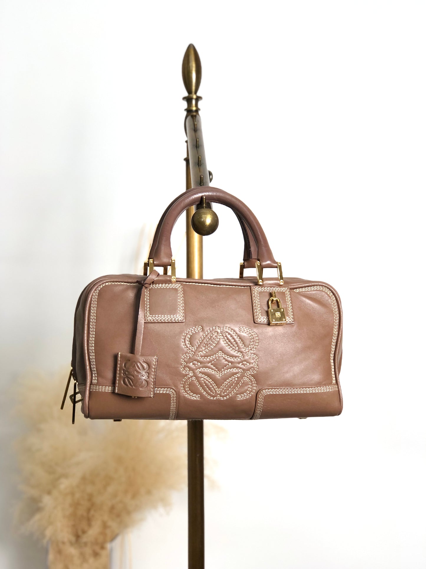 LOEWE Amazona Small Boston bag Handbag Brown Vintage irfyjk