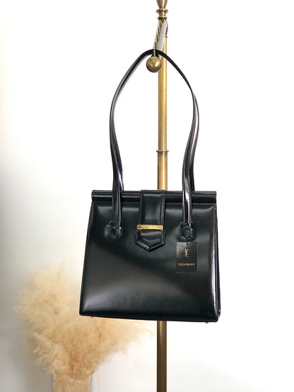 Yves Saint Laurent Logo Handbag Totebag Black Vintage vukaay