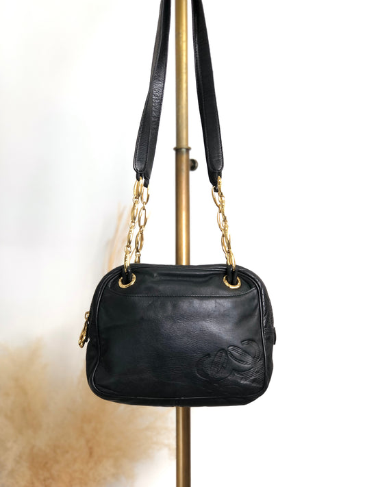 LOEWE Anagram Chain Handbag Shoulder bag Black Vintage nkgx4b