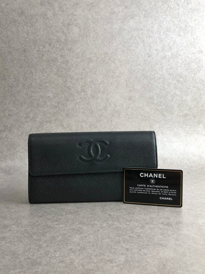 CHANEL Coco Mark Long Wallet Black Vintage u8bm3h