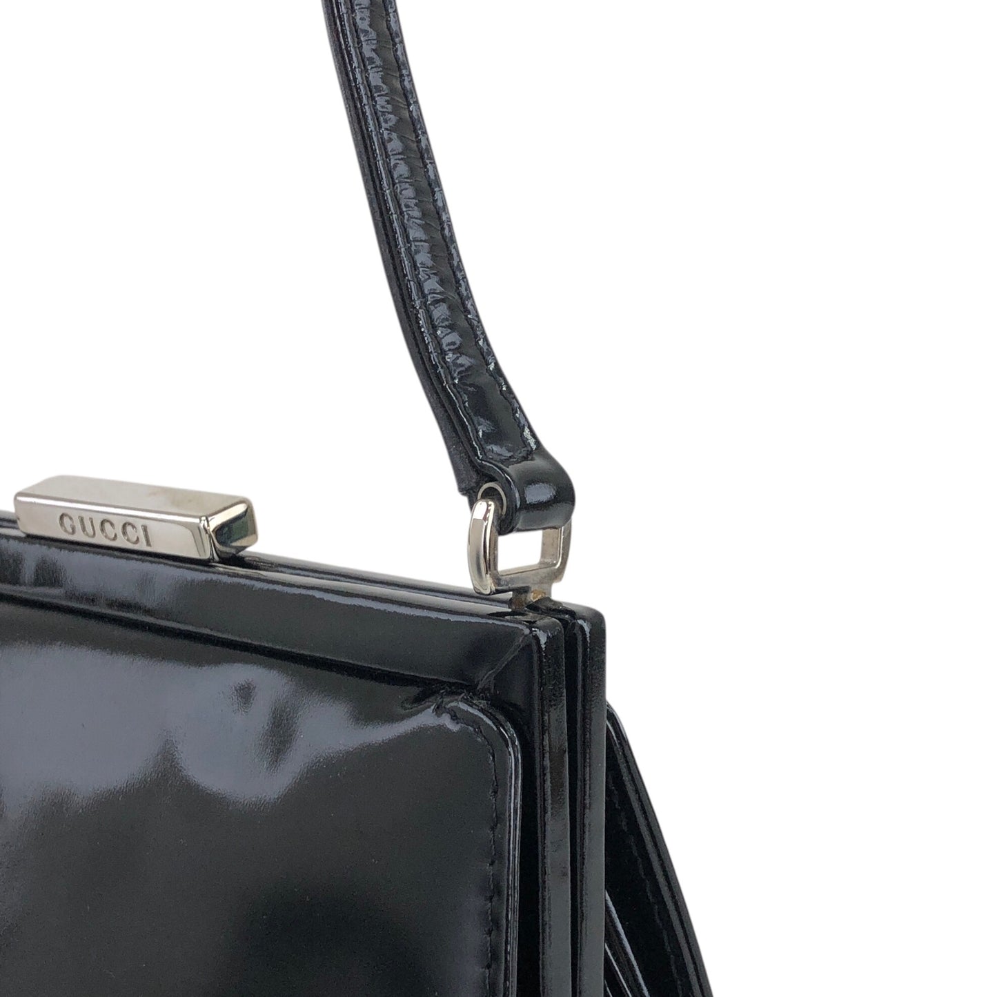 GUCCI Metal Clasp Handbag Black Vintage izypkv