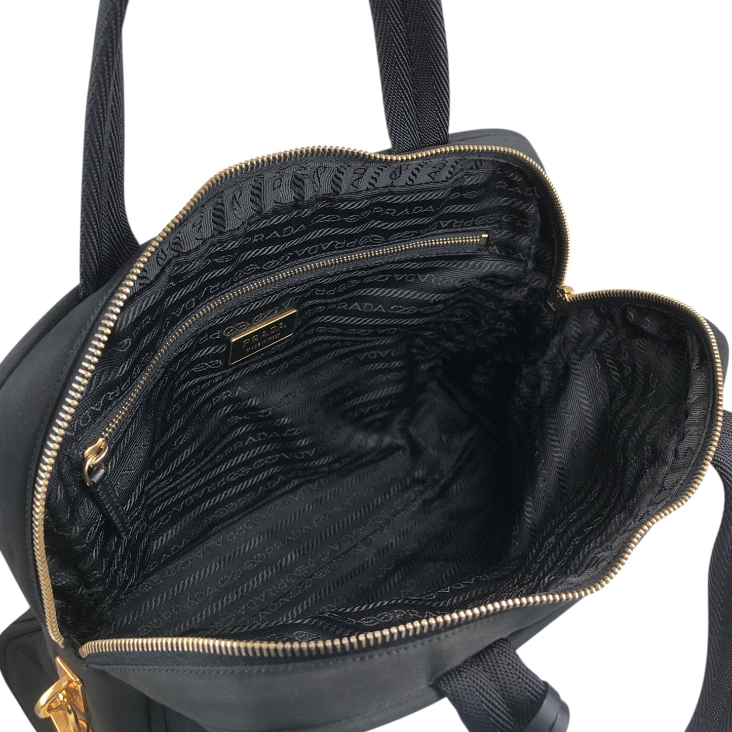 PRADA Tessuto Triangle Logo Padlock Handbag Black Vintage z2waww