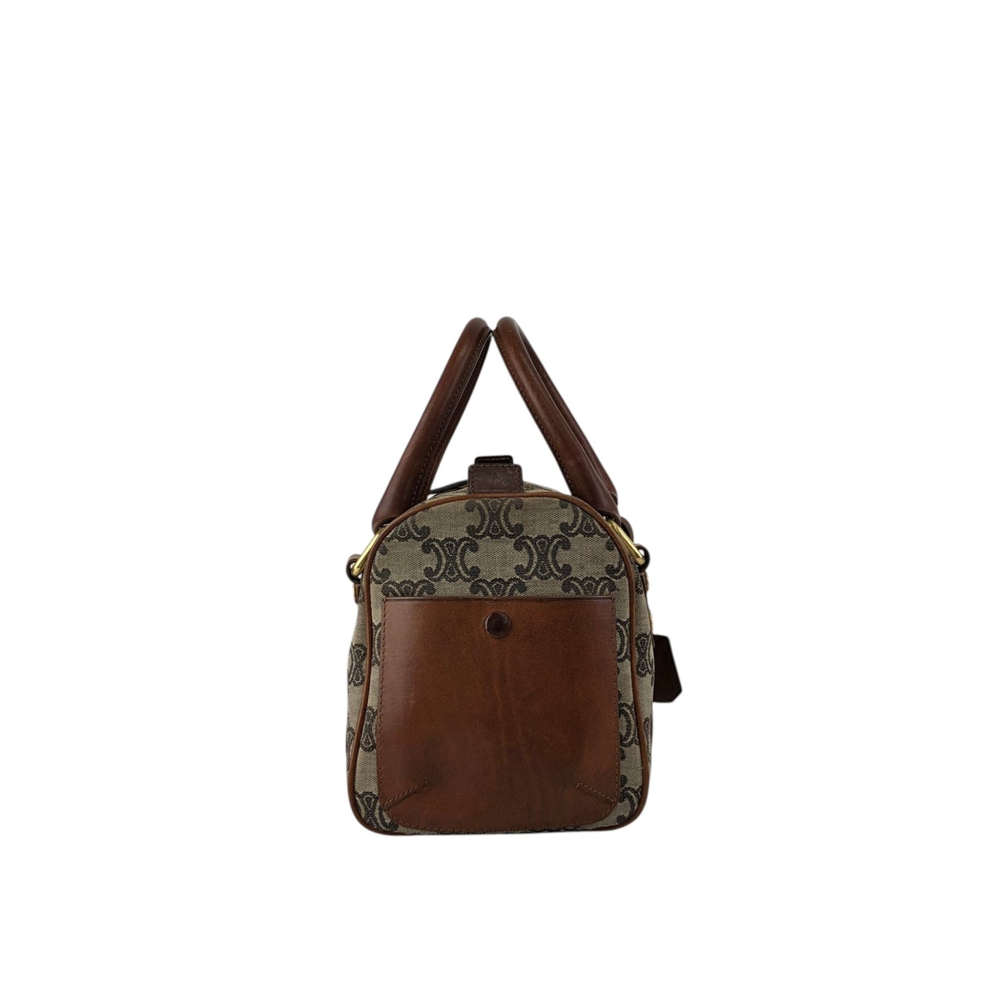 CELINE Triomphe Small Boston bag Handbag Beige Vintage btsixw