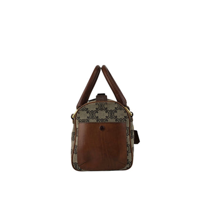 CELINE Triomphe Small Boston bag Handbag Beige Vintage btsixw