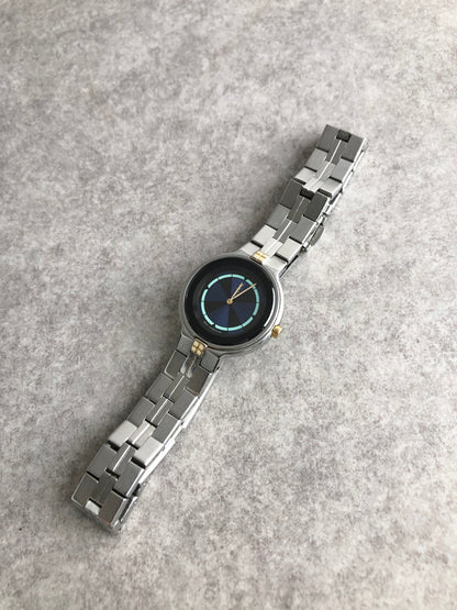 Yves Saint Laurent YSL Logo Quartz Watch Silver×Blue Vintage g2xkhm
