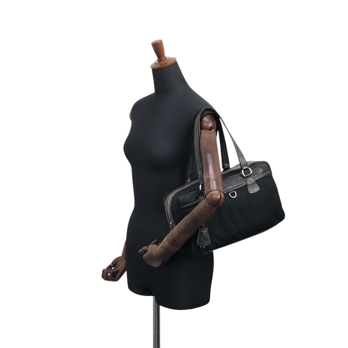 PRADA Logo Boston bag Totebag Black Vintage b57rj5