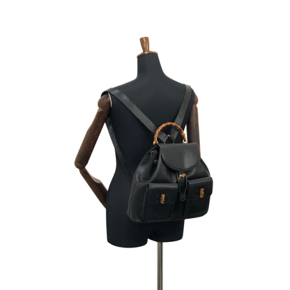 GUCCI Bamboo Front Buckle Backpack Black Vintage i34ihz