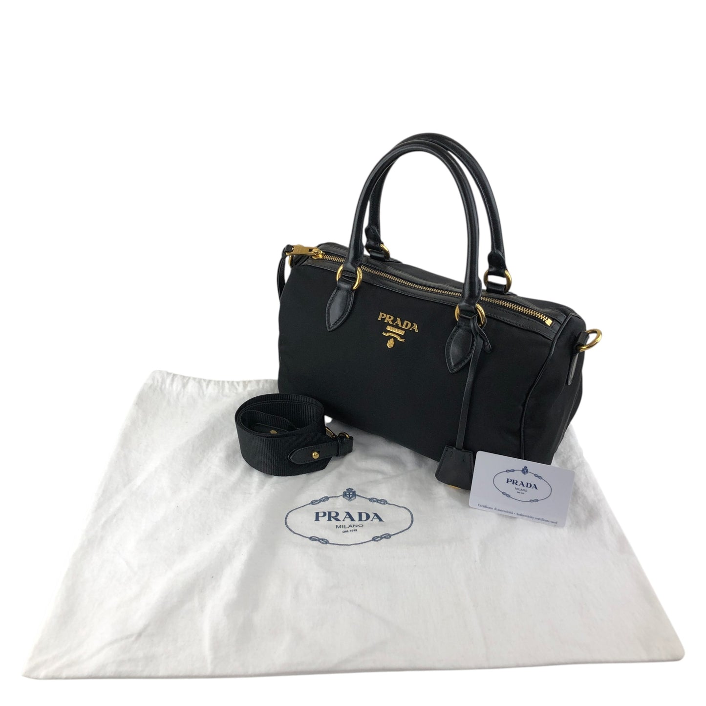 PRADA Logo Two-way Boston bag Shoulder bag Black Vintage 76zjdy