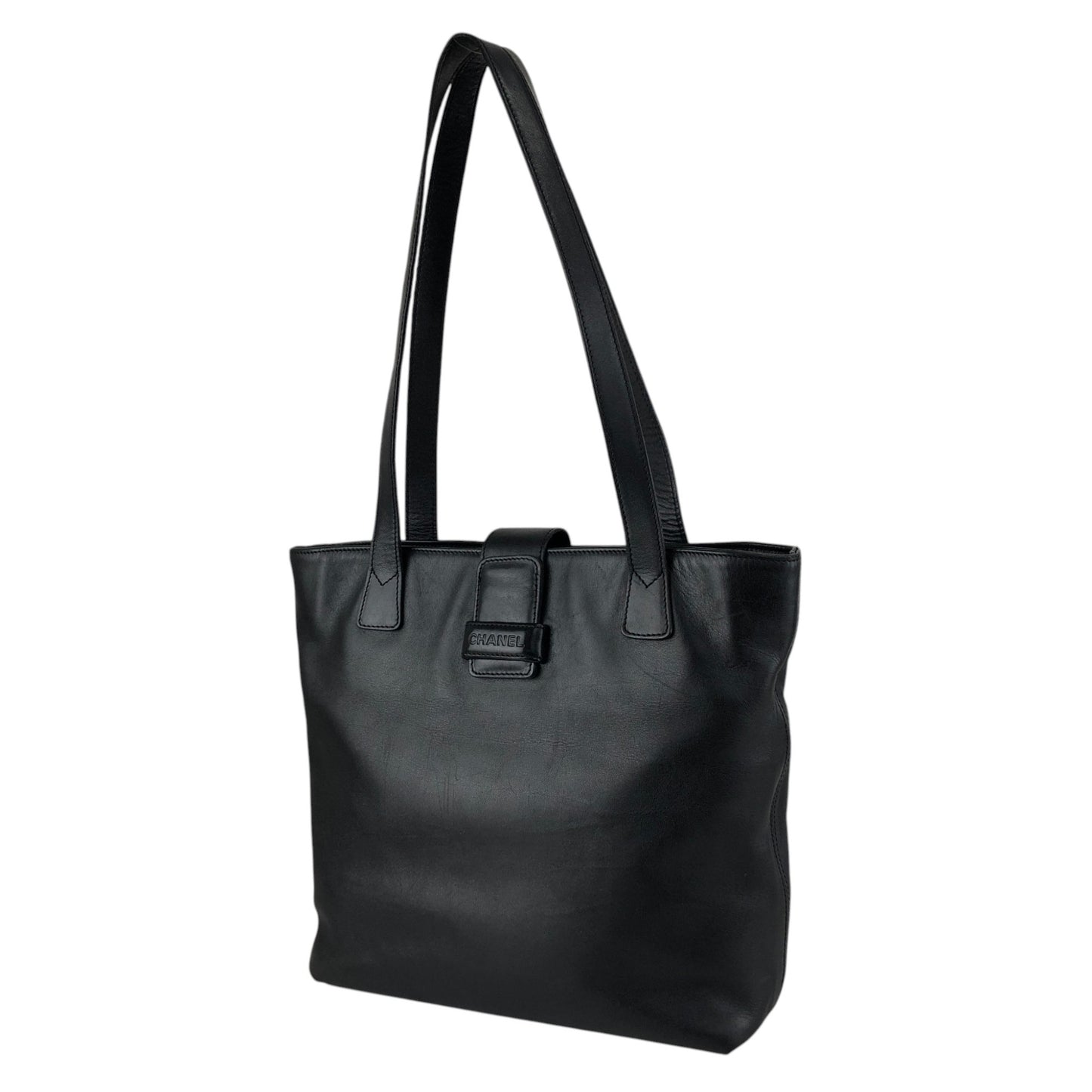 CHANEL Logo Handbag Totebag Black Vintage 6vtcfe