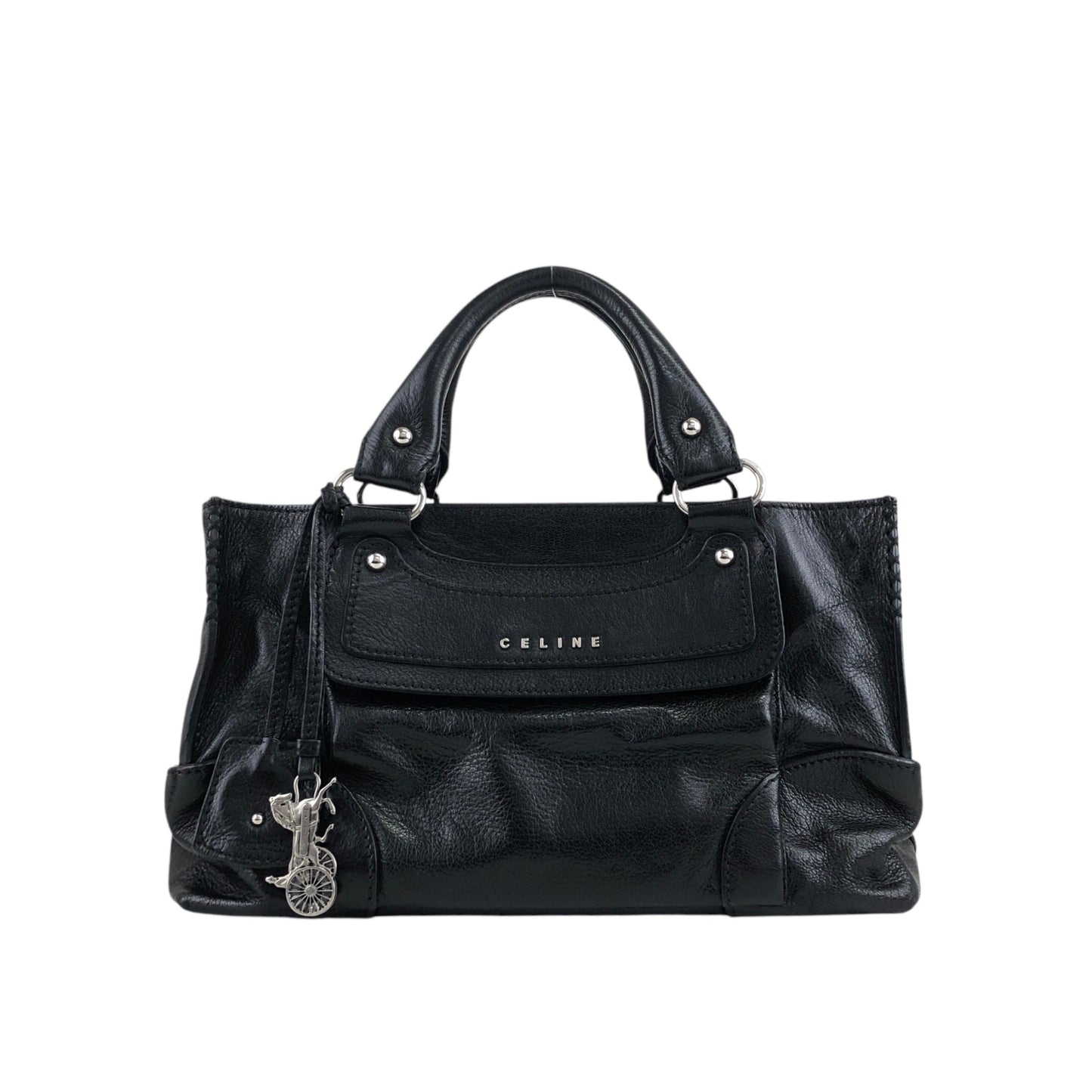 CELINE Logo Handbag Black Vintage p2zgdh