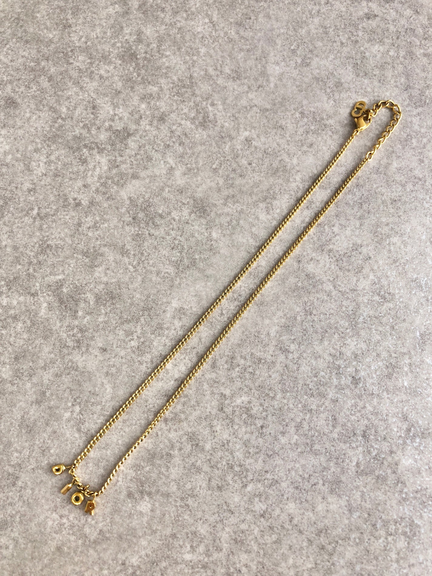 Christian Dior Logo Charm Necklace Gold Vintage 67xyih