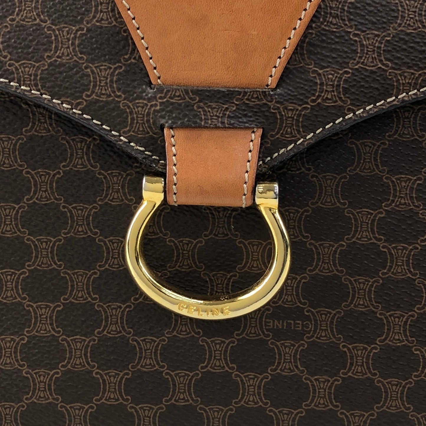 CELINE Macadam Gancini Two-way Handbag Shoulder bag Brown Vintage kgm5ej