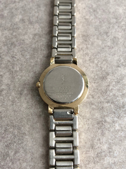 Yves Saint Laurent YSL Logo Quartz Watch Silver×Gold Vintage hjy4bn