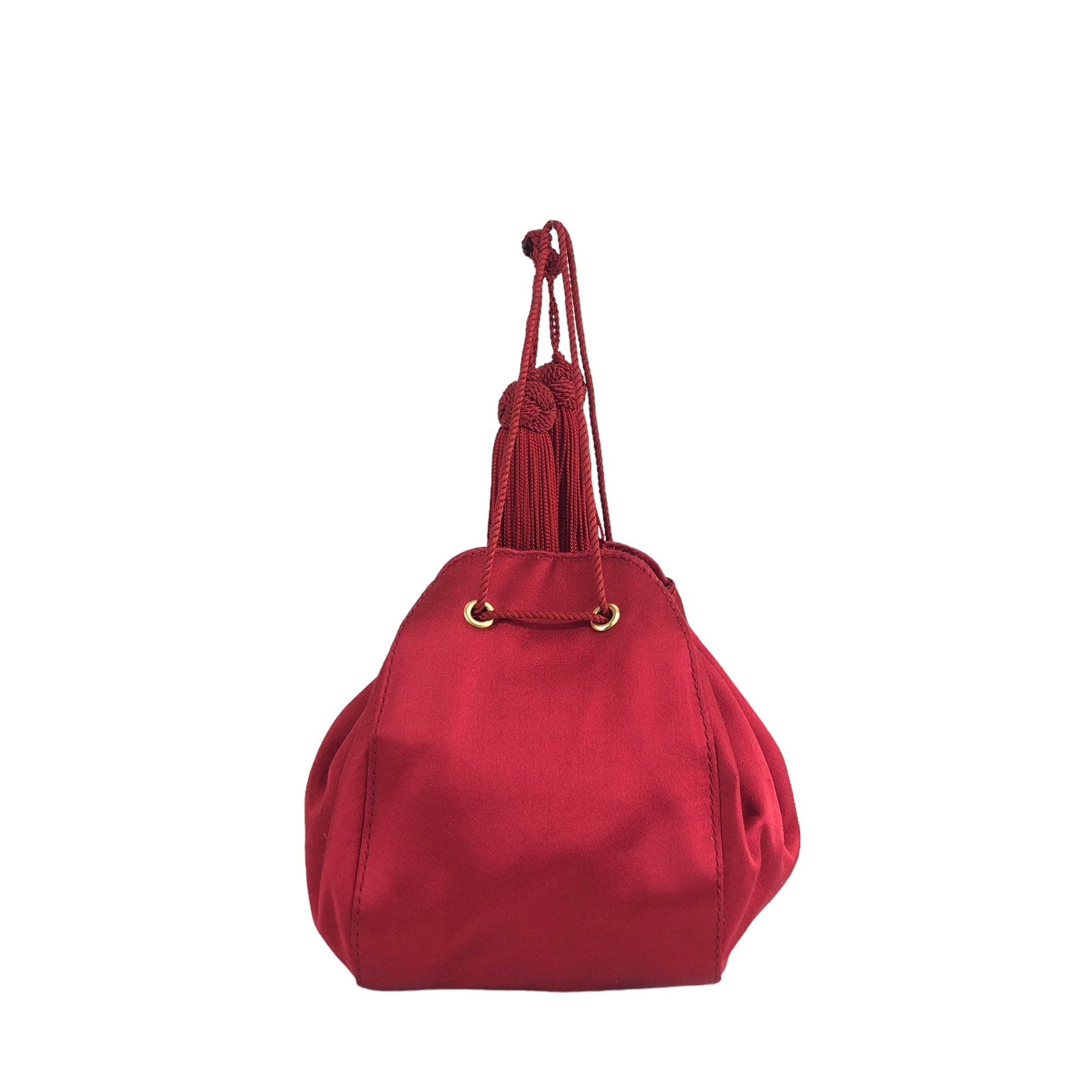 PRADA Logo Embroidery Satin Drawstring Mini Handbag Red PRADA Logo Embroidery Satin Drawstring Mini Handbag Red