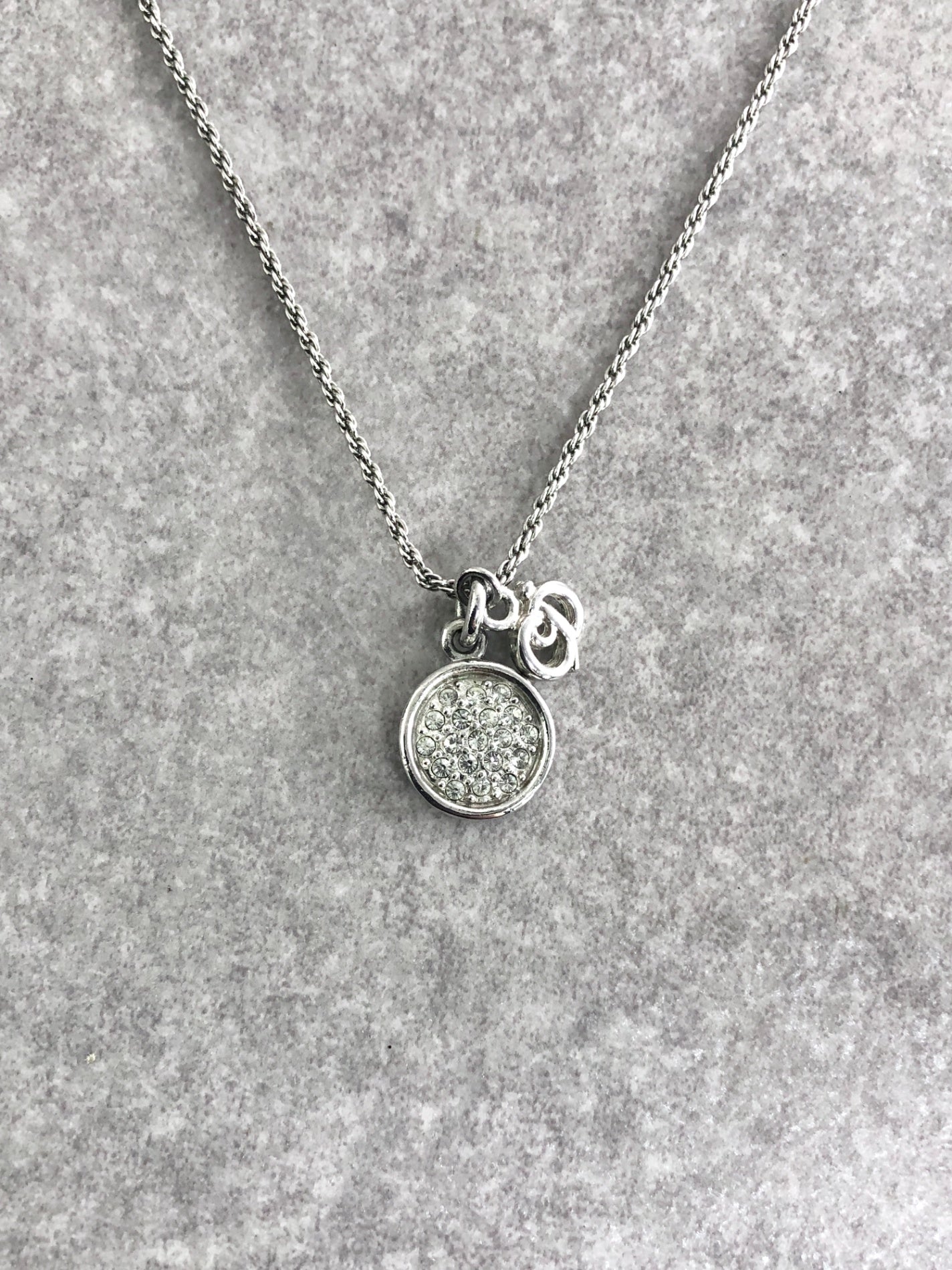 Christian Dior CD Logo Stone Necklace Silver Vintage f585fn