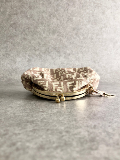 FENDI Zucca Logo Metal Clasp Coin Purse Brown Vintage vawx3g