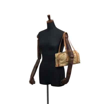 PRADA Tessuto Triangle Logo Small Boston bag Handbag Beige Vintage ib6juf