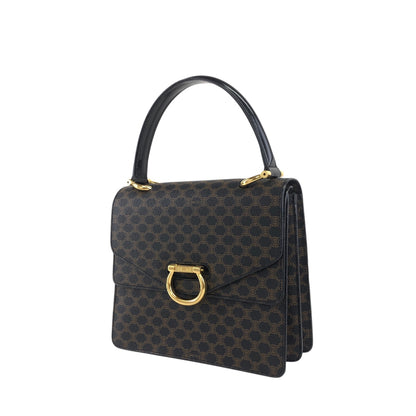 CELINE Macadam Horseshoe Double Flap Handbag Black Vintage eir5v4