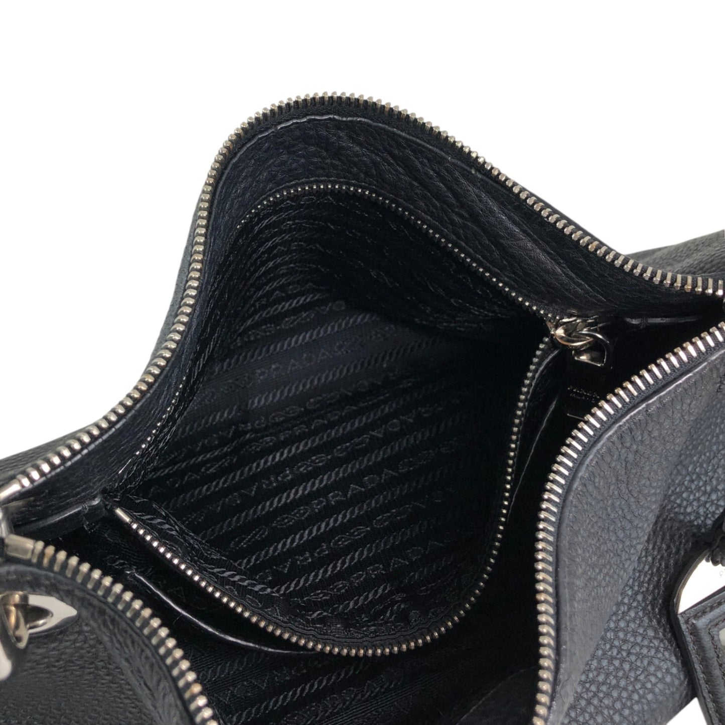 PRADA Logo Shoulder bag Hobobag Black Vintage 3hyfab