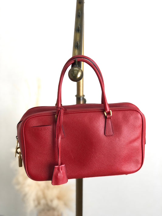 PRADA Logo Padlock Handbag Red Vintage udugdn